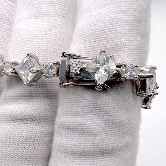 Sterling Silver Princess-Cut & Round Cubic Zirconia Tennis Bracelet - Picture 14 of 16